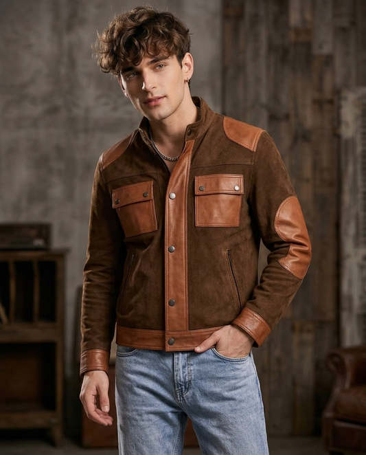 Men's Brown Two-Tone Leather & Suede Jacket