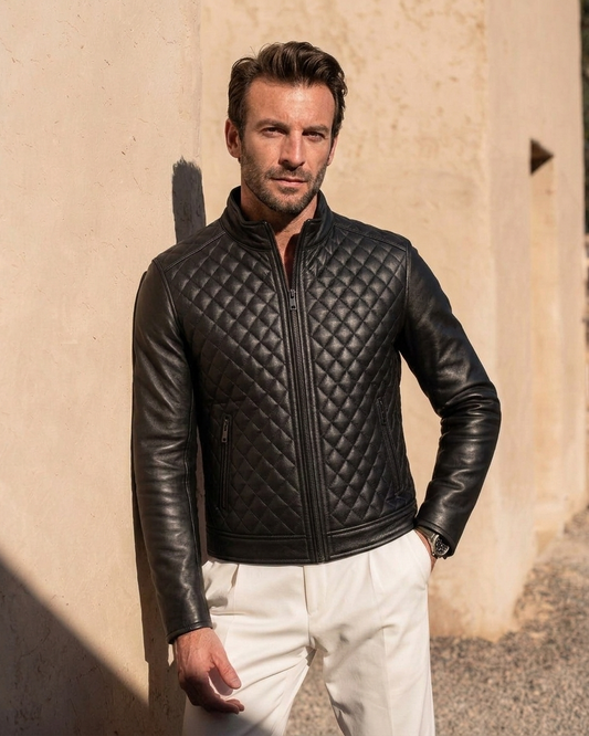 Men's Black Quilted Leather Biker Jacket