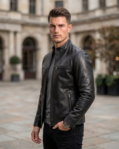 Men's Red Slim Fit Leather Jacket