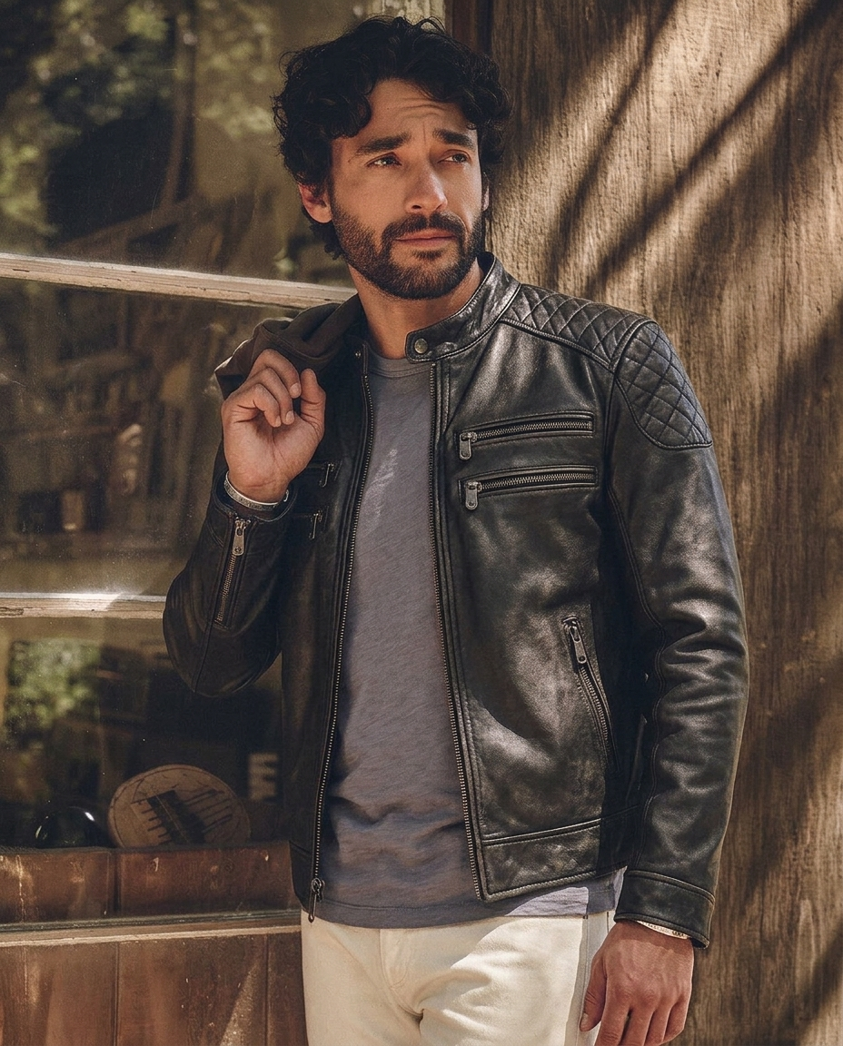 Men's Black Leather Biker Jacket