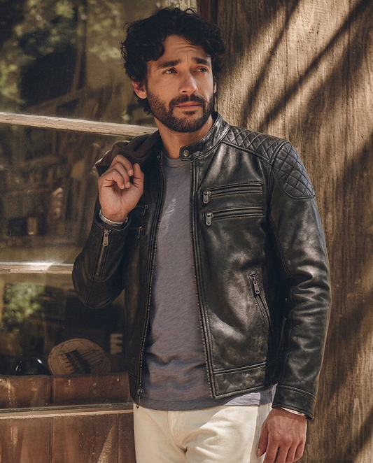 Men's Black Leather Biker Jacket