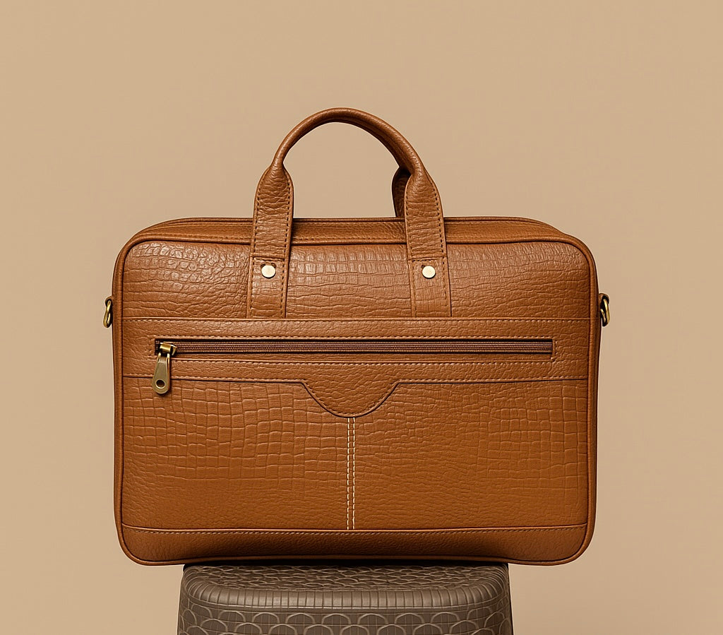 Croc Texture Leather Office Bag