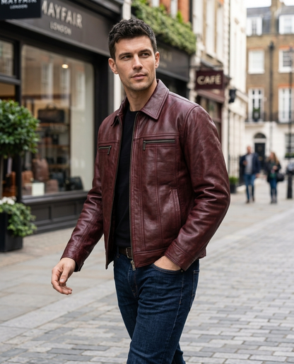 Men's Burgundy Leather Jacket