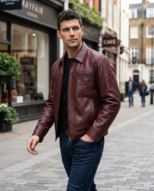 Men's Burgundy Leather Jacket