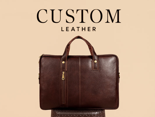 Brown Vertical Zip Leather Laptop Bag