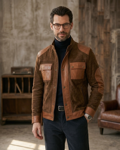 Men's Brown Two-Tone Leather & Suede Jacket