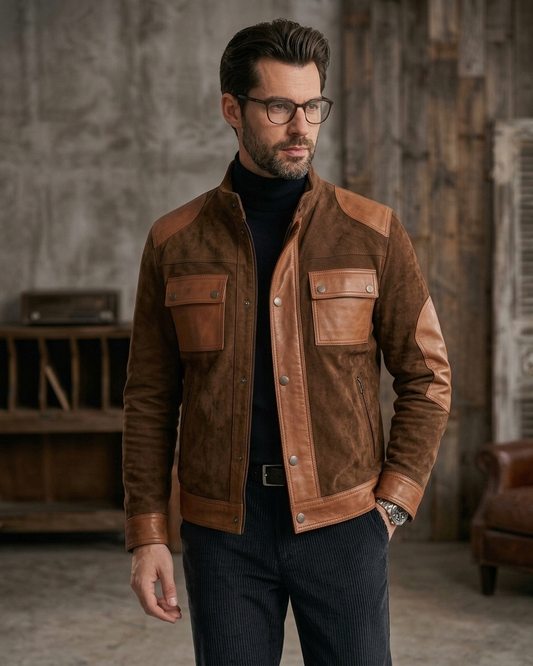 Men's Brown Two-Tone Leather & Suede Jacket