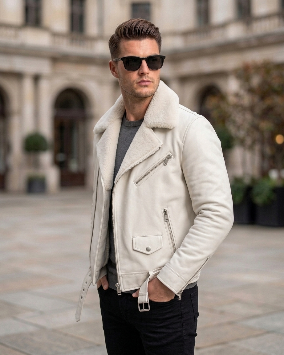 Men's Classic Black Shearling-Lined Aviator Leather Jacket
