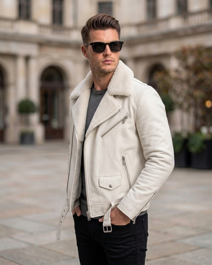 Men's Classic Black Shearling-Lined Aviator Leather Jacket