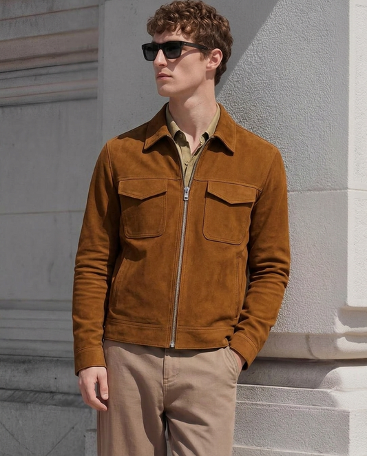 Men's Camel Suede Zip-Up Jacket