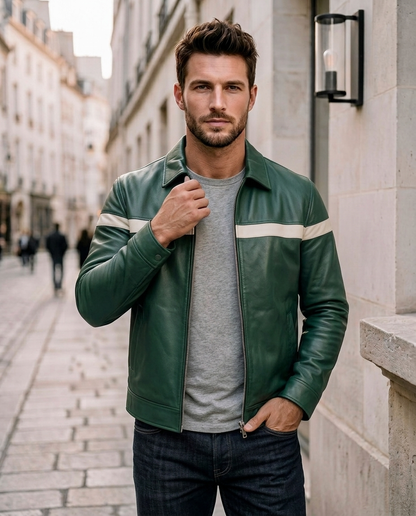 men's green leather jacket