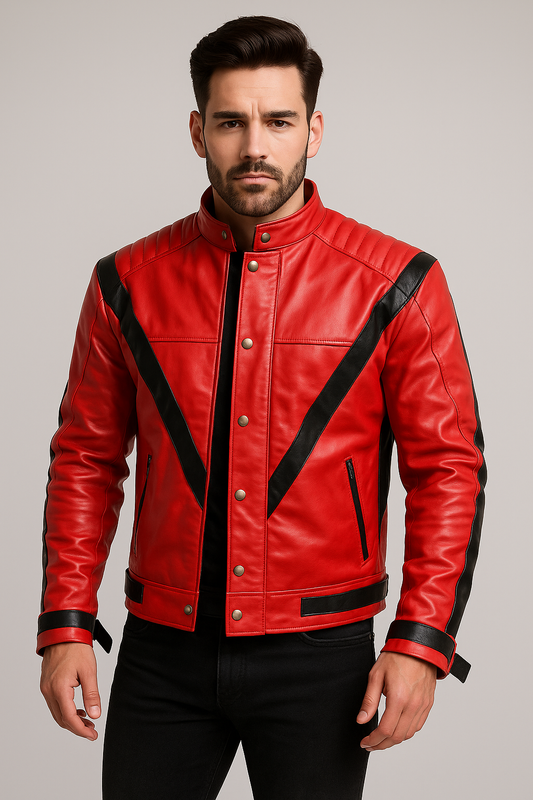 Men’s Red Thriller-Inspired Leather Jacket – Iconic Pop Style