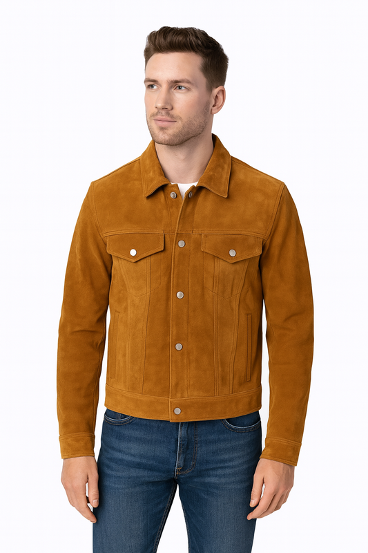 Classic Tan Suede Button-Up Men's Jacket