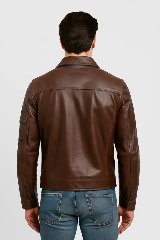Vintage Brown Multi-Pocket Leather Jacket for Men Custom Leathers