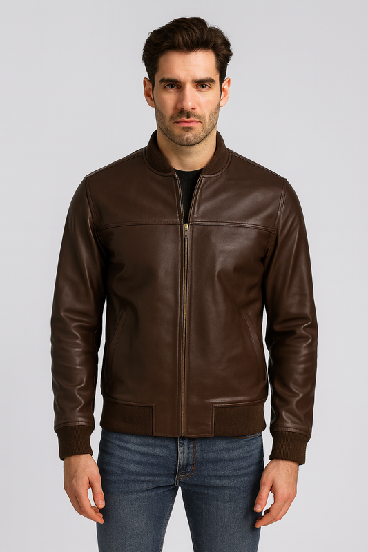 Classic Brown Bomber Leather Jacket for Men