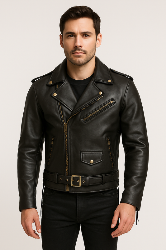 Classic Black Leather Motorcycle Jacket for Men – Fox Creek Style