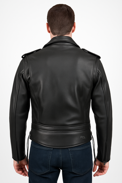 Classic Black Leather Motorcycle Jacket for Men – Fox Creek Style