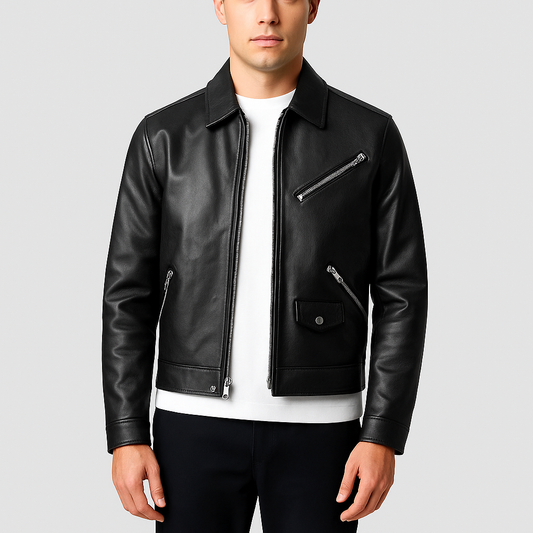Classic Black Leather Biker Jacket for Men – Timeless & Edgy Style