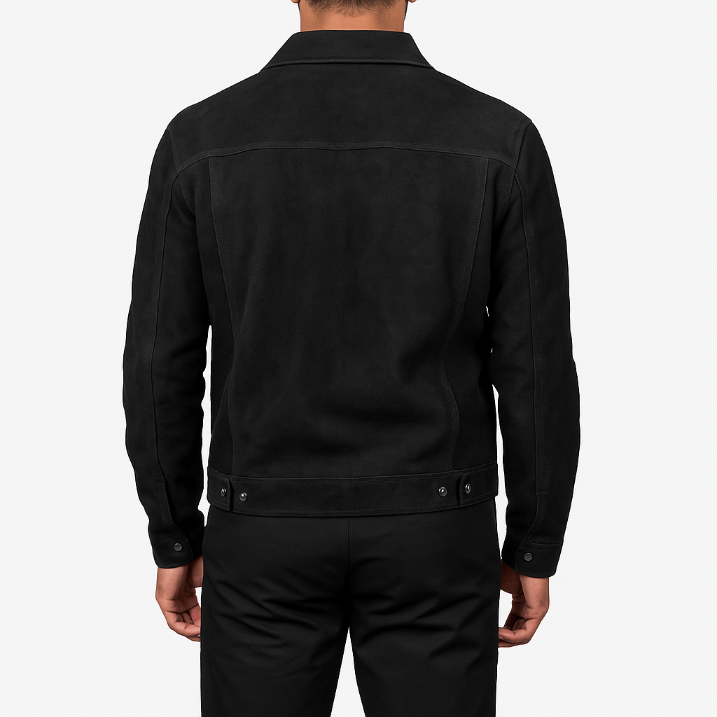 Classic Black Suede Button-Up Men's Jacket