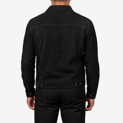 Classic Black Suede Button-Up Men's Jacket