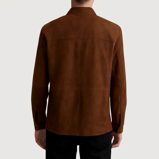 Men's Classic Brown Suede Button-Up Jacket Custom Leathers