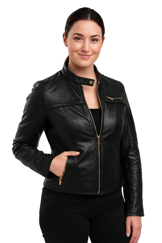 Women’s Black Cropped Leather Jacket