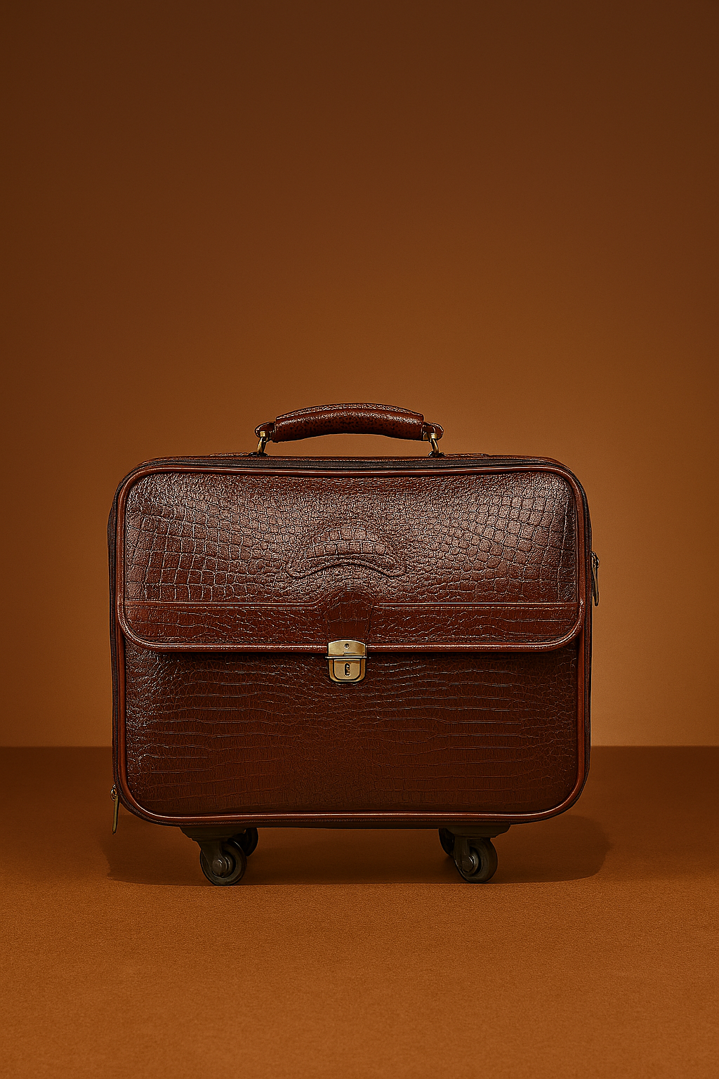 Vintage Brown Leather Trolley Briefcase with Secure Lock