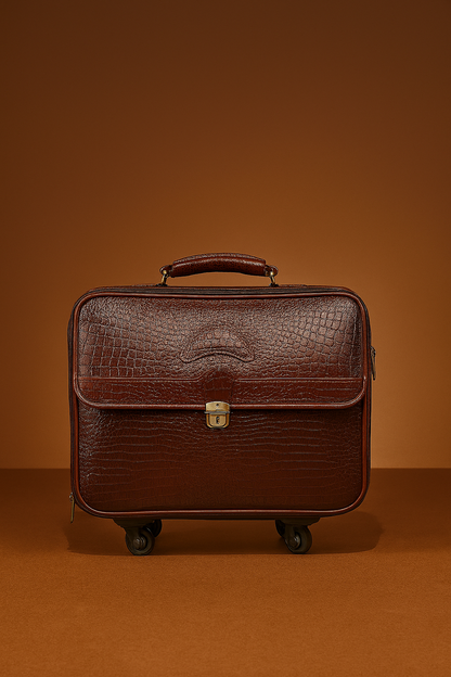 Vintage Brown Leather Trolley Briefcase with Secure Lock