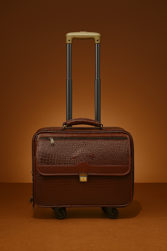 Vintage Brown Leather Trolley Briefcase with Secure Lock