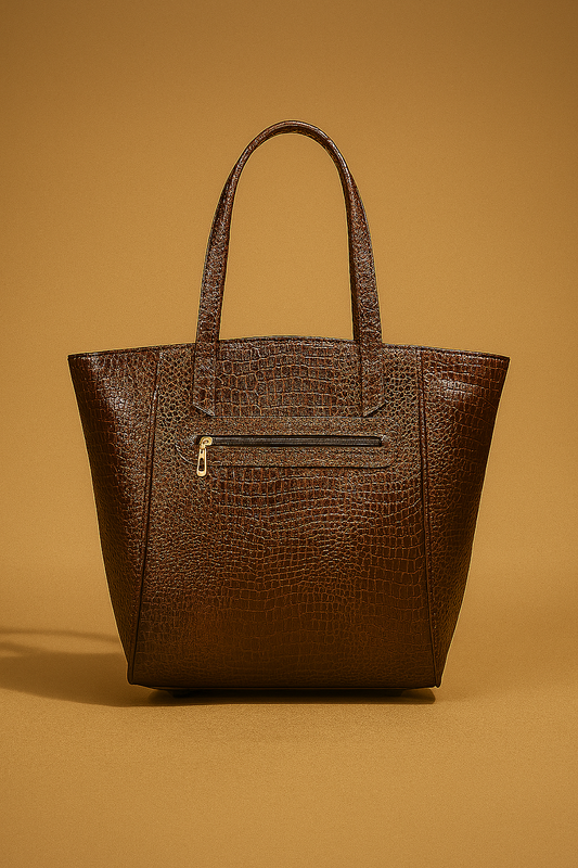 Brown Croc-Texture Tote Bag
