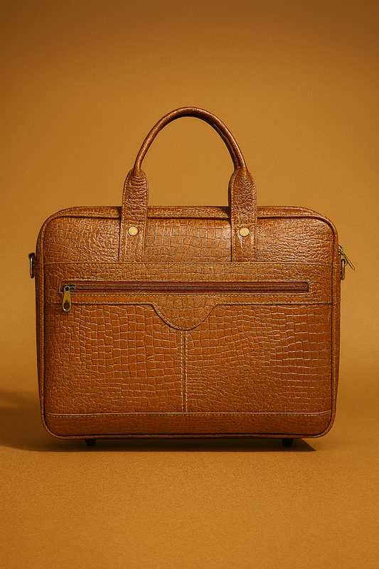 Premium Croc-Textured Leather Laptop Bag