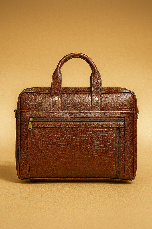 Classic Textured Brown Leather Laptop Bag