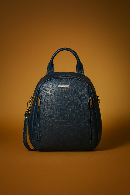 Navy Blue Croc-Texture Mini Backpack