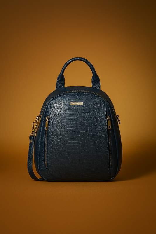 Navy Blue Croc-Texture Mini Backpack