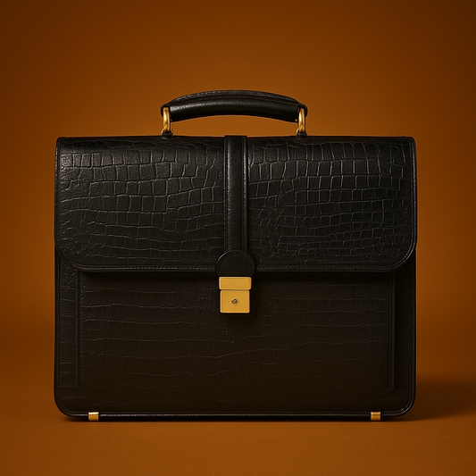 Luxury Black Leather Laptop Briefcase