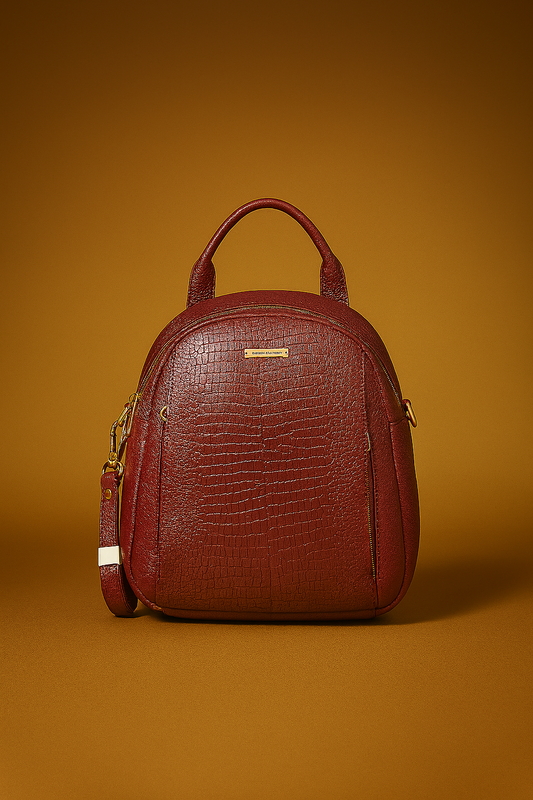Maroon Croc-Texture Mini Backpack
