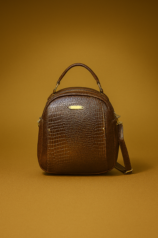 Classic Brown Croc-Texture Mini Backpack