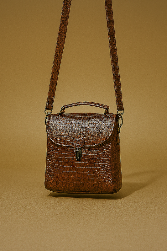 Vintage Croc-Pattern Leather Sling Bag