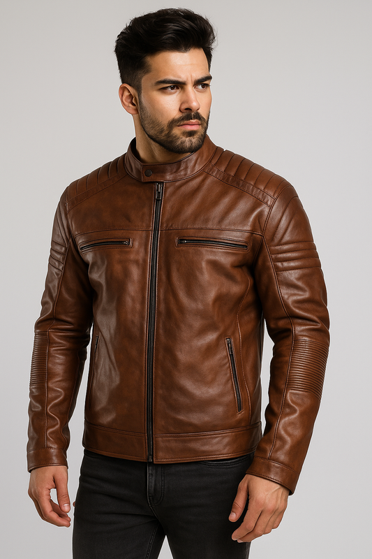 Men’s Classic Brown Faux Leather Biker Jacket – Urban Rider Style