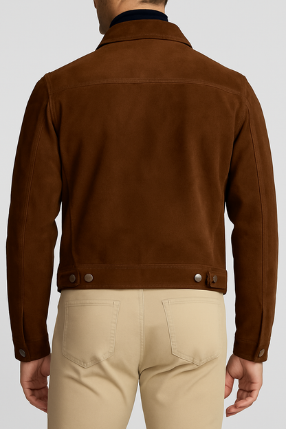Men’s Classic Brown Suede Trucker Jacket – Smart & Timeless