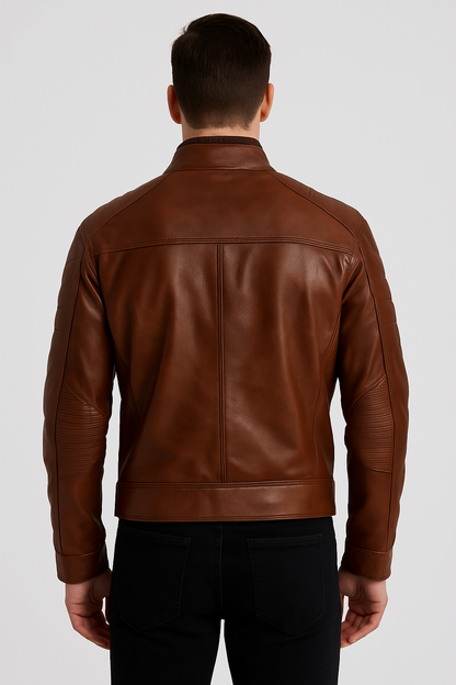 Men’s Vintage Brown Cafe Racer Leather Jacket – Minimal & Bold