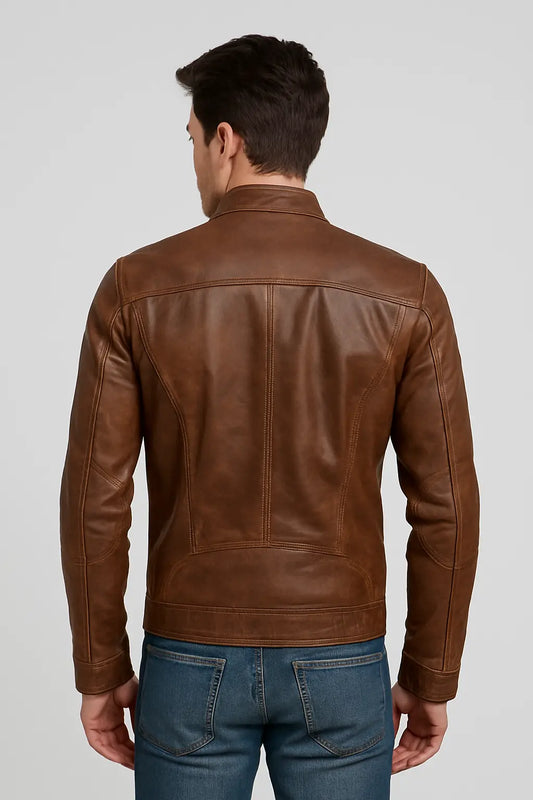 Vintage Brown Leather Biker Jacket for Men – Classic Café Racer Style Custom Leathers
