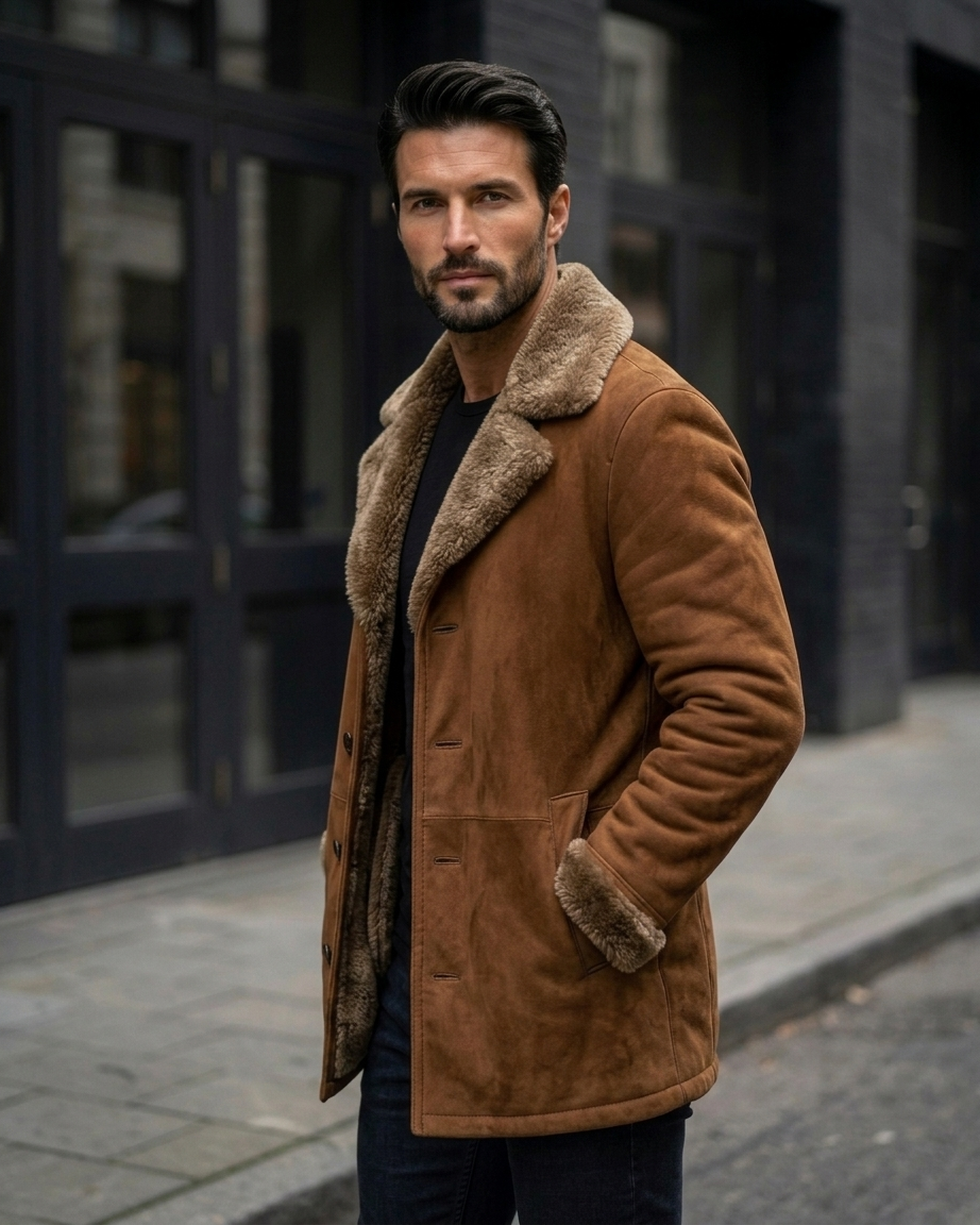 Furlong Brown Suede Leather Coat