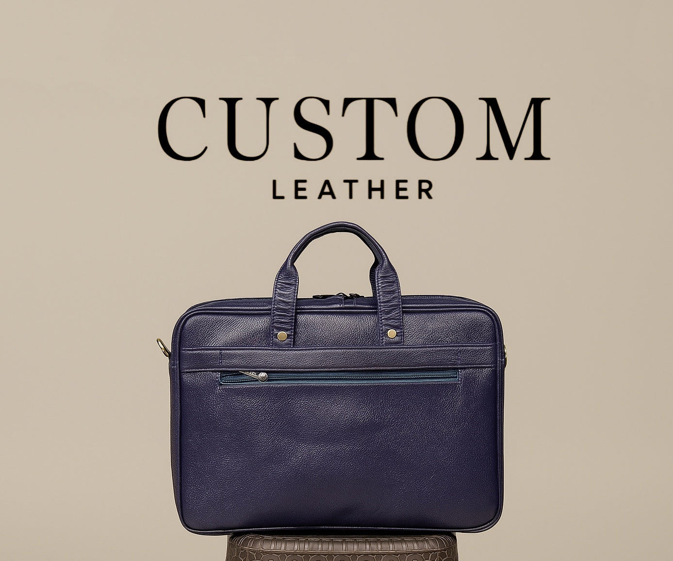Navy Blue Leather Laptop Bag