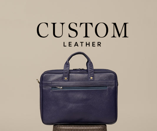 Navy Blue Leather Laptop Bag
