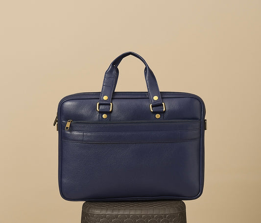 Navy Blue Executive Leather Laptop Bag