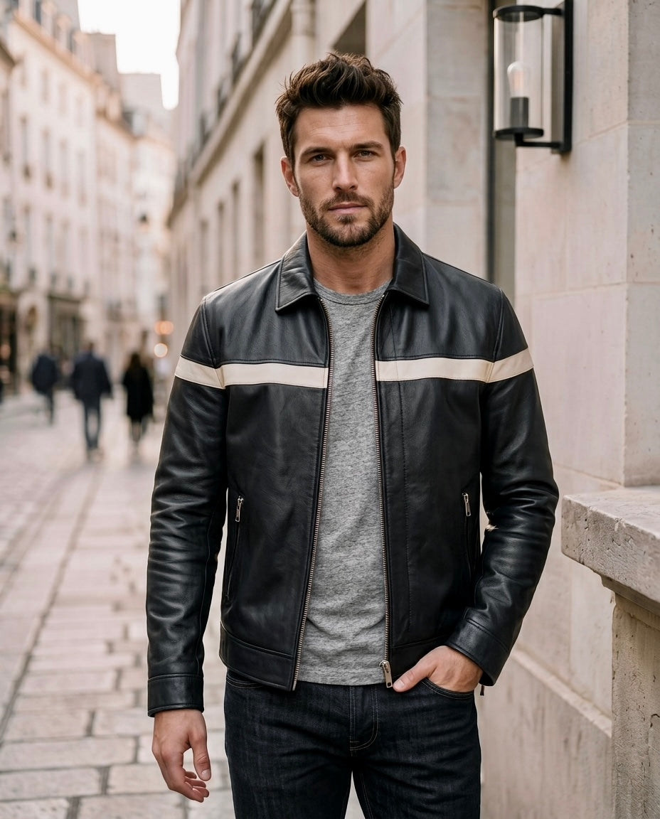 men's green leather jacket