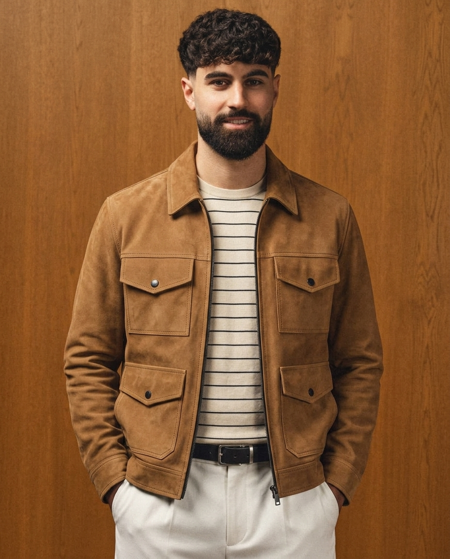 Men's Tan Suede Leather Jacket