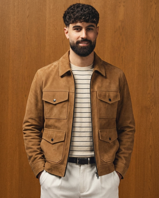 Men's Tan Suede Leather Jacket