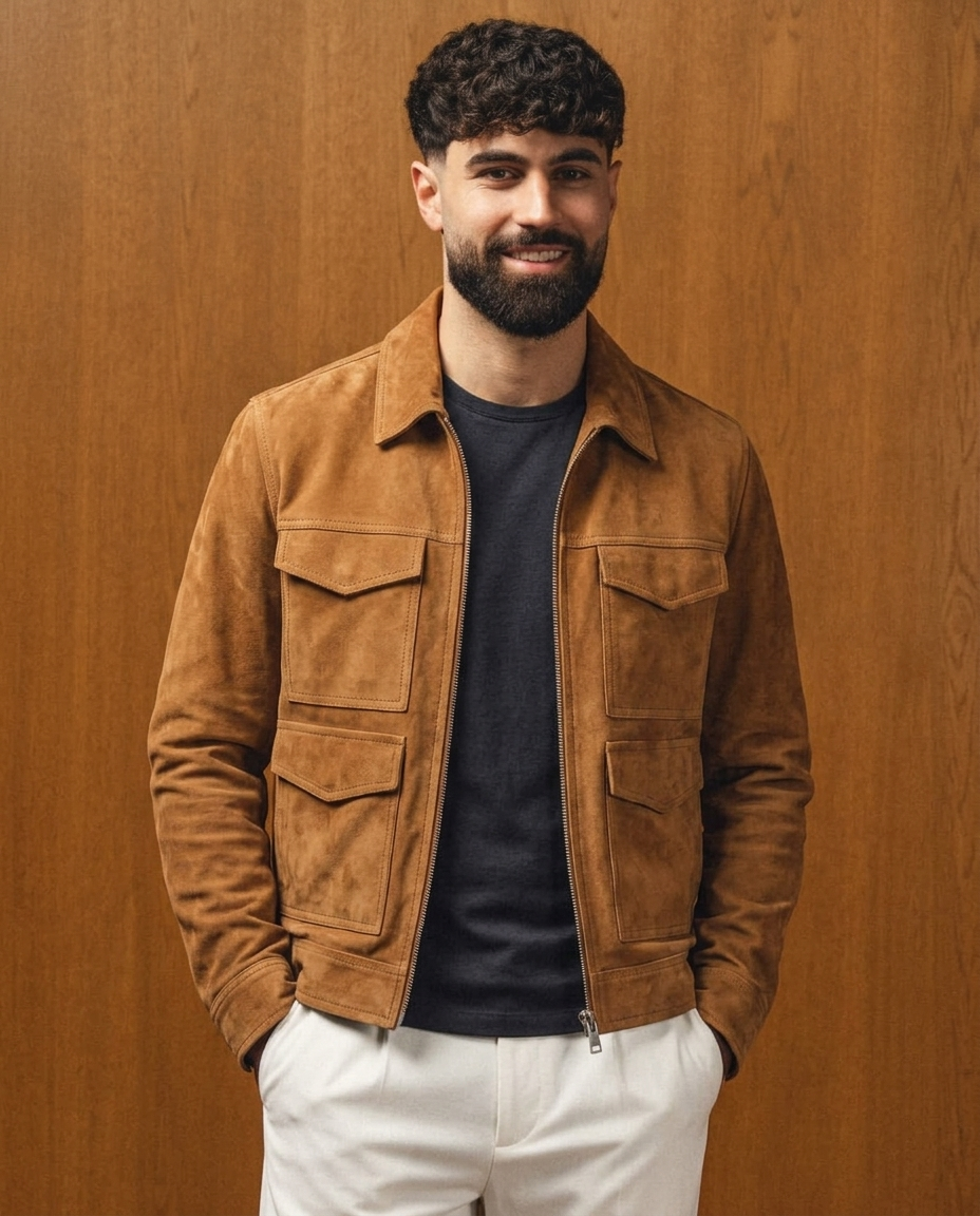 Men's Tan Suede Leather Jacket